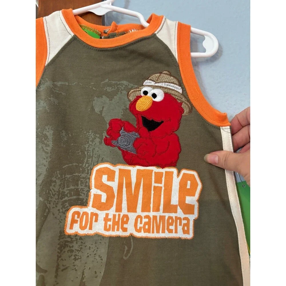 Sesame Street Elmo nwt Y2K romper safari elephant camera 12 mths deadstock